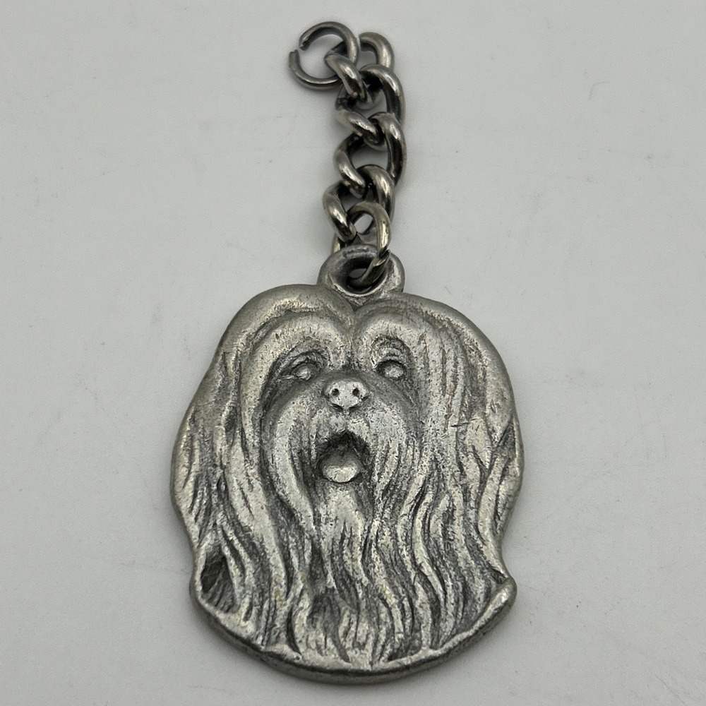Vtg 1982 Rawcliff Pewter Dog Keychain I Love My Lhasa Apso Silver Tone USA Made